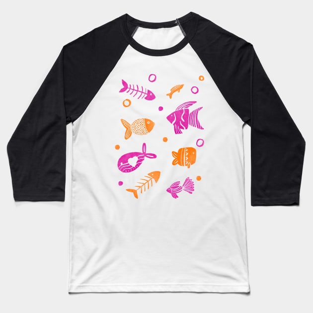 Orange and magenta tropical fishes Baseball T-Shirt by Home Cyn Home 